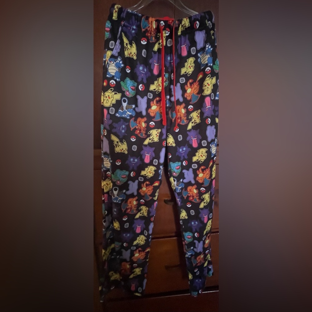 Kids Black Pokemon Pajama Pants with Colorful Character Print
